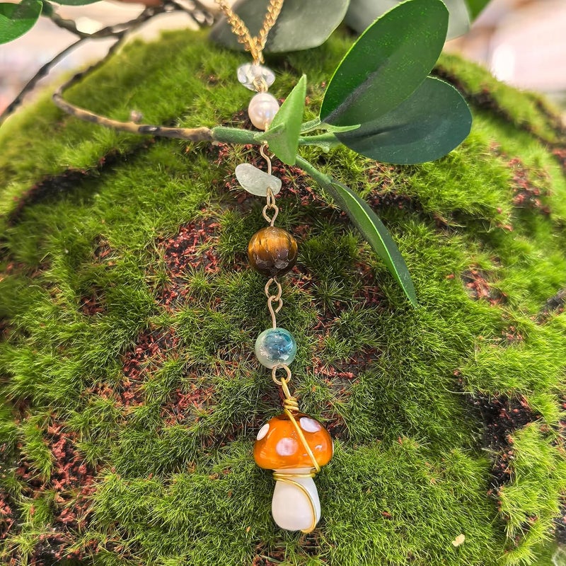 Qpige Mushroom Car Accessories for Women Cute Mushroom Hanging Ornament Boho Rear View Mirror Accessories Interior Car Decor Bag Charms Gifts for Women Girls (Brown) - Image 5